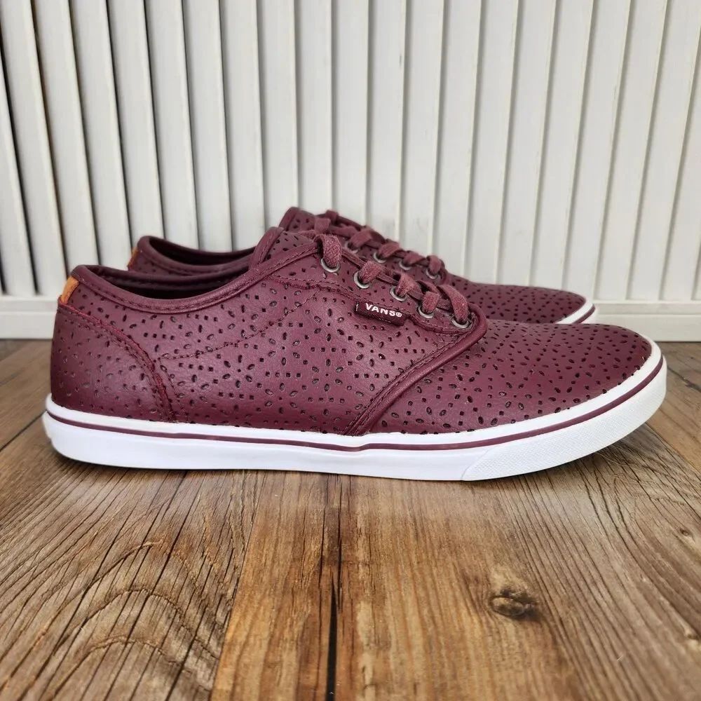 Vans UltraCush Laser Cut Sneaker Womens Size 9.5 Burgundy Leather Fashion Shoes